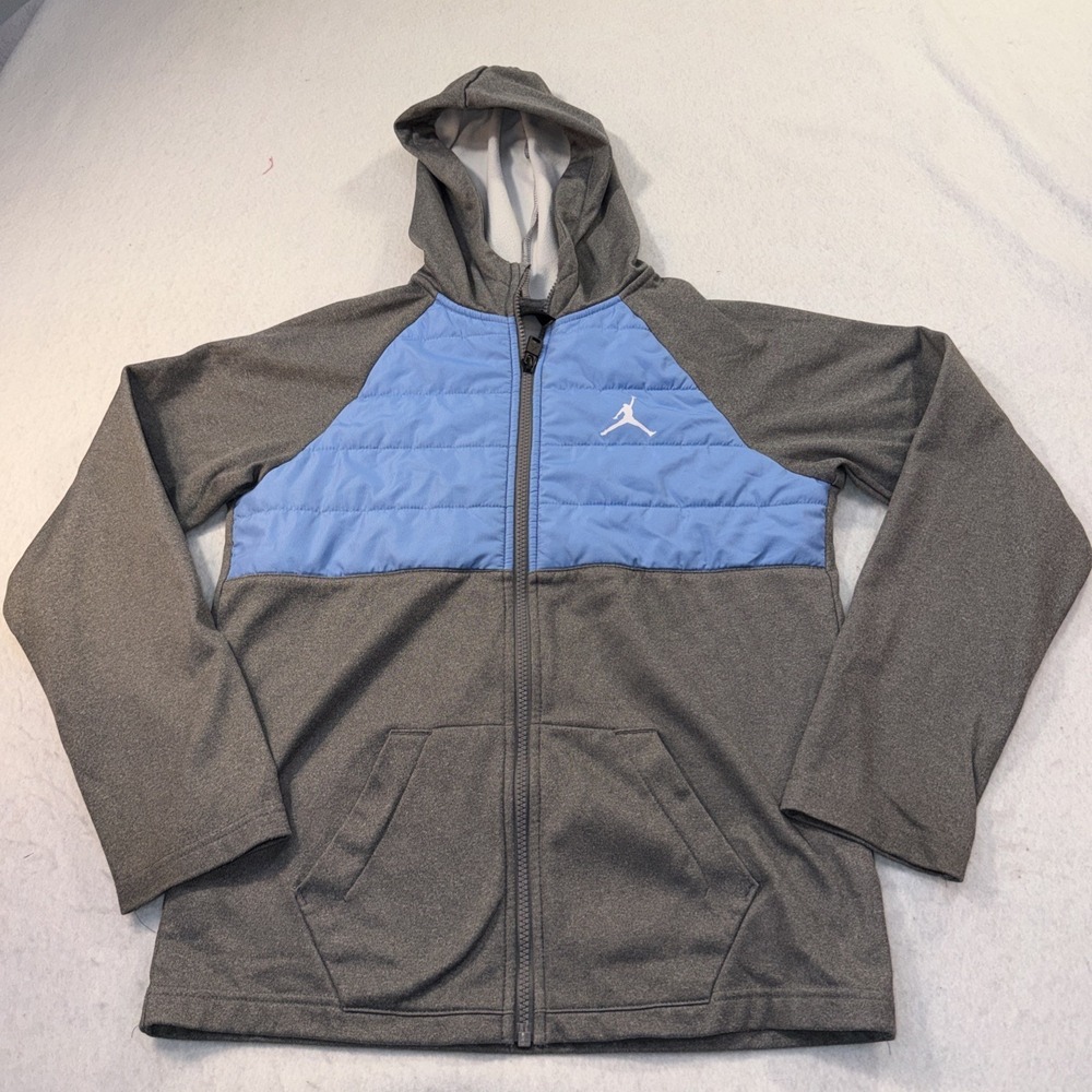 Nike Jordan-Youth Hoodie Jacket Full Zip Size Large 12-13 YRS  Gray/Light Blue‎